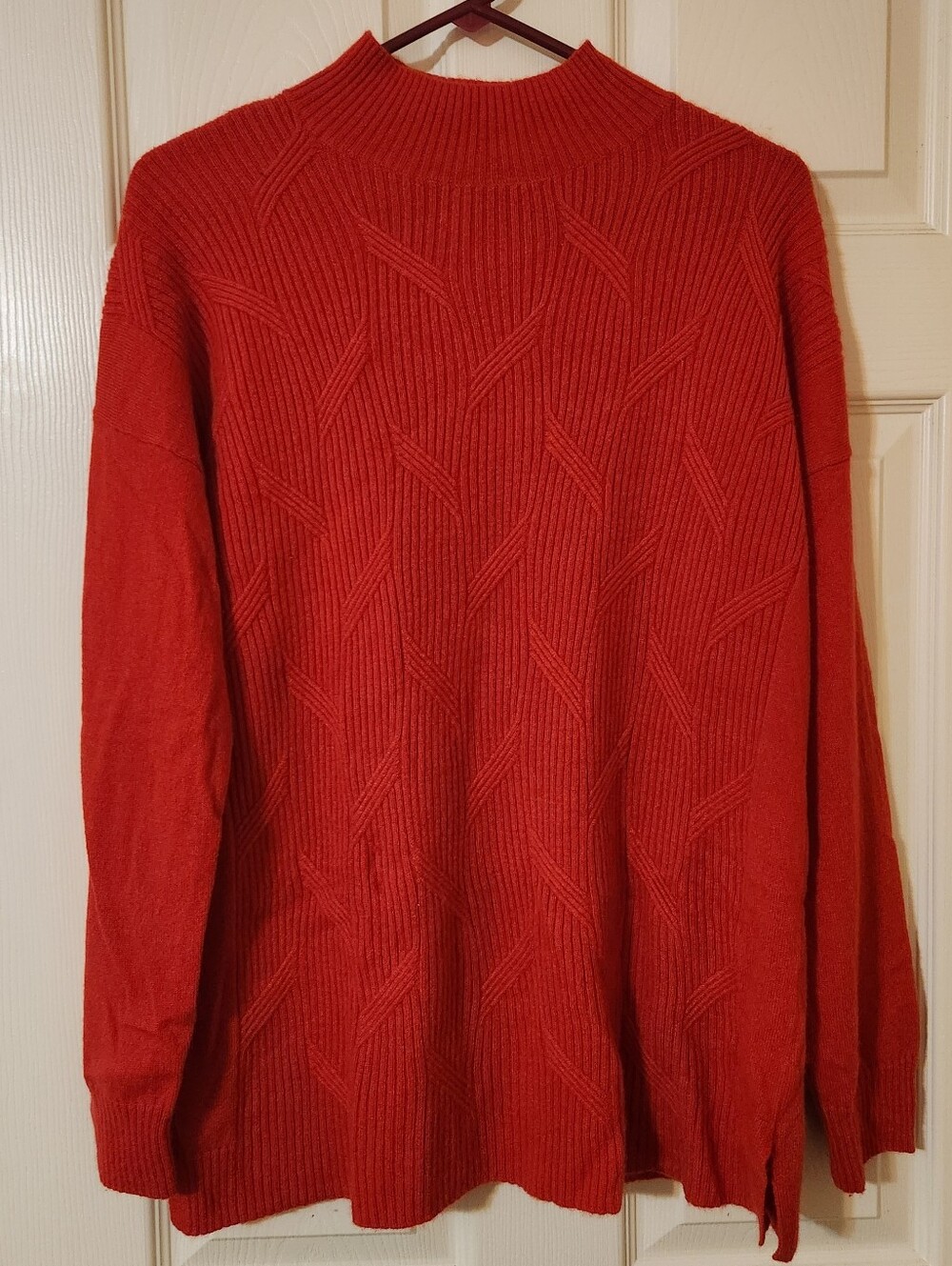Isaac Mizrahi Live! 100% Cashmere Knit Pullover Sweater Red Mock Neck Ribbed